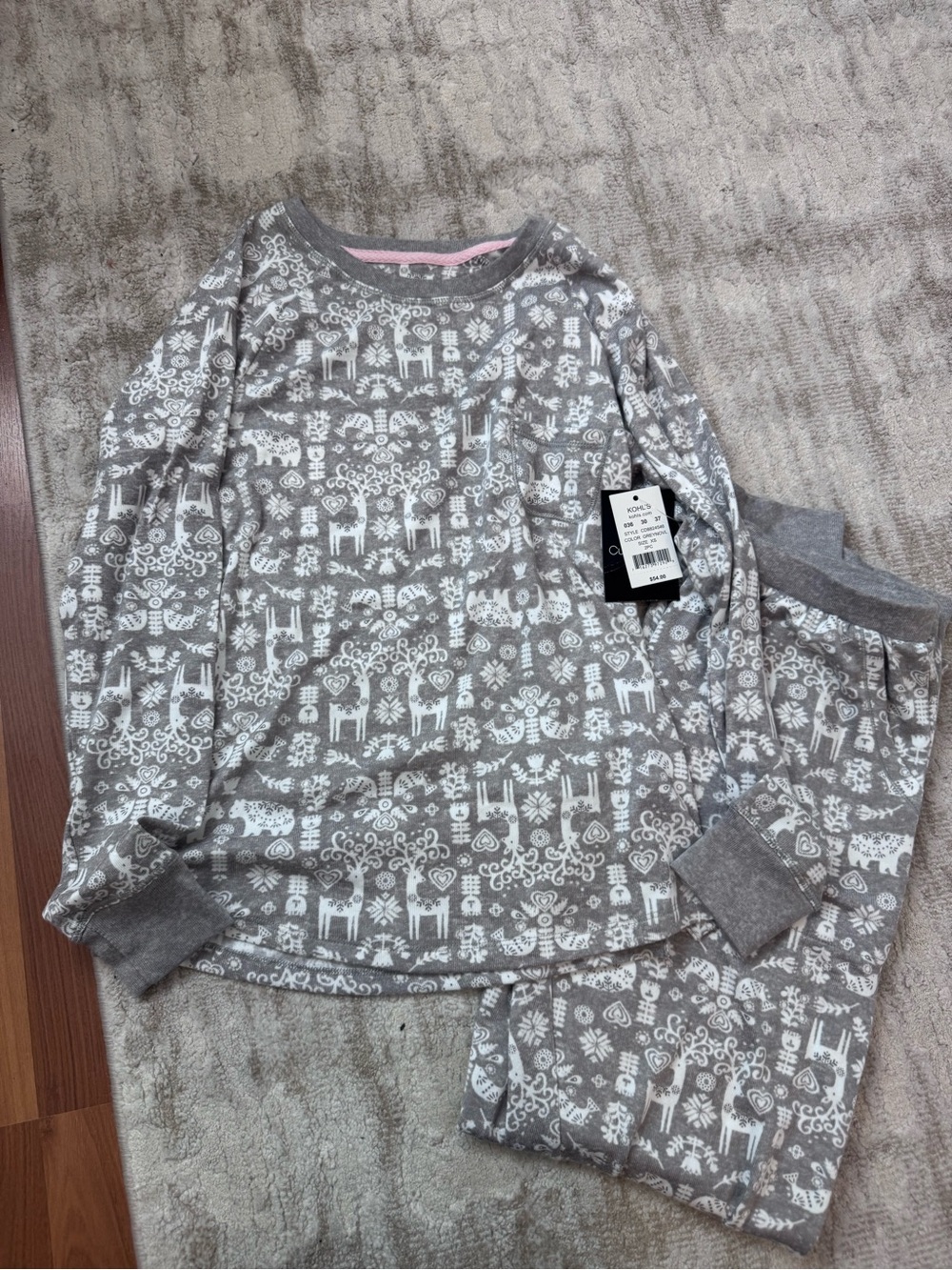 Women’s size XS Grey Reindeer Print Pajama Set - Cozy Sleepwear